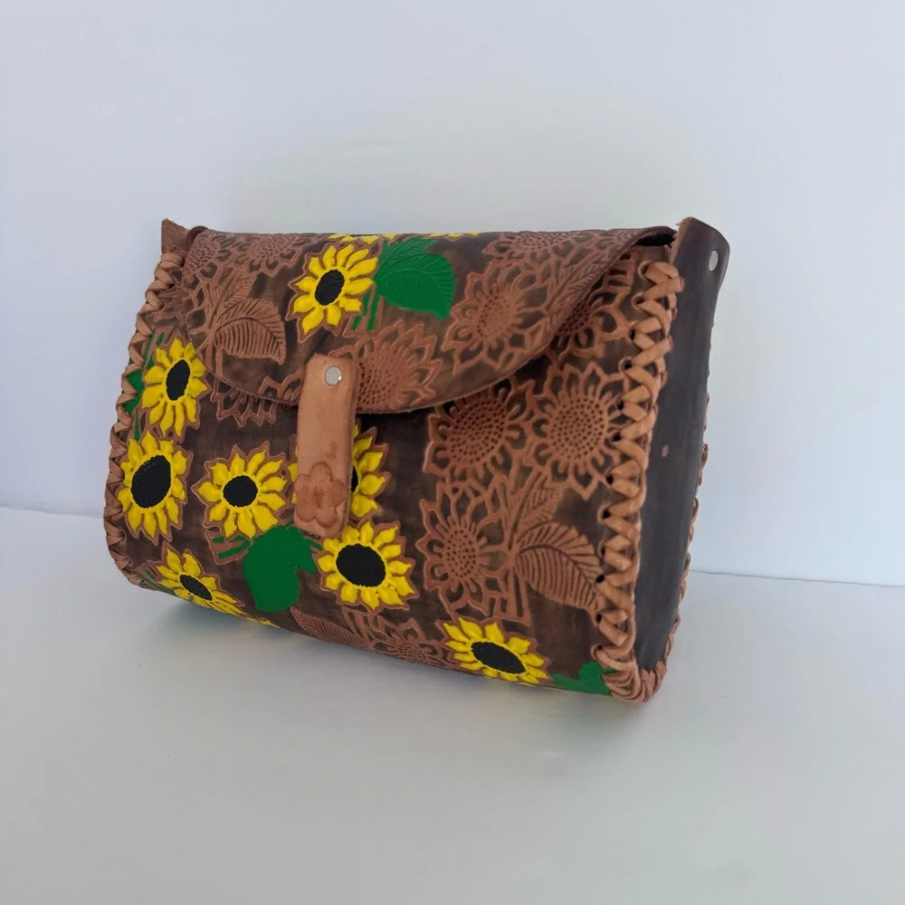 Hand Tooled Leather Floral Shoulder Bag